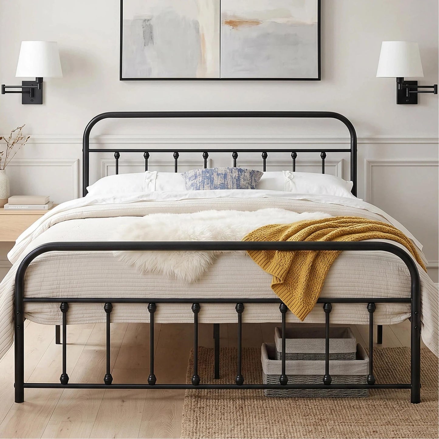 VECELO King Size Victorian Style Metal Bed Frame with Headboard/Mattress Foundation/No Box Spring Needed/Under Bed Storage and Strong Slat Support Purple Bronze