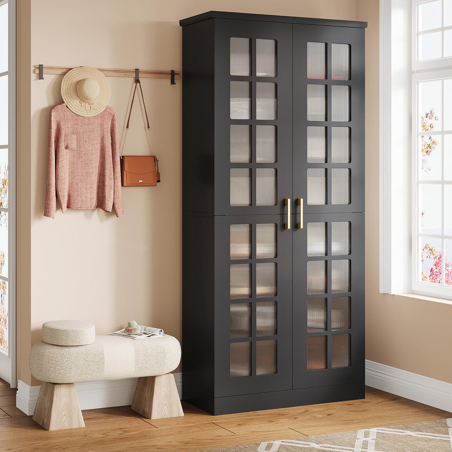 Tribesigns Tall Shoe Cabinet with Doors, 8-Tier Shoe Storage with Adjustable Shelves, Modern Shoe Organizer Shoe Rack Cabinet for Entryway, Hallway, Closet, Living Room, Rustic Brown