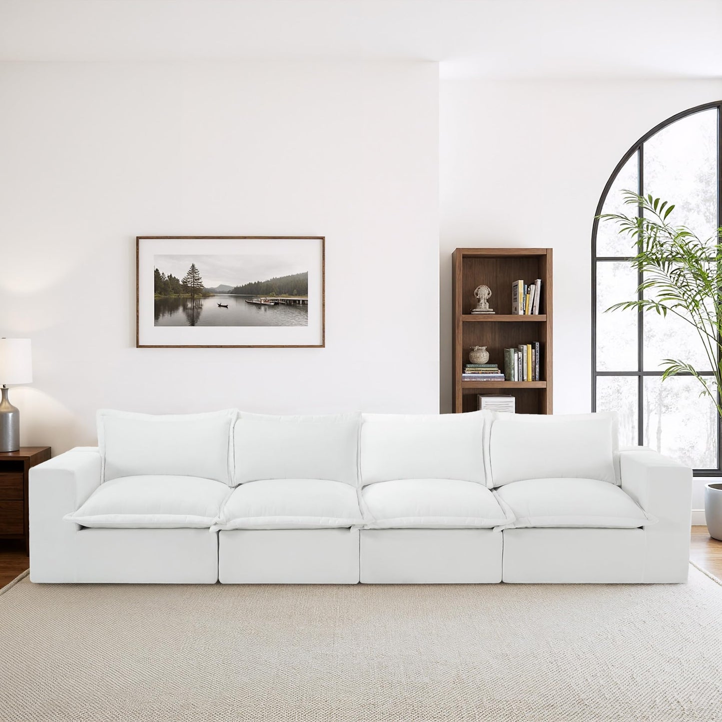 116" Modular Sectional Sofa, Comfy L Shaped Modular Coush Sofa with Ottoman, 3-Seat Chenille Cloud Couches Deep Seat Sofa for Living Room, Apartment, Small Spaces, Beige