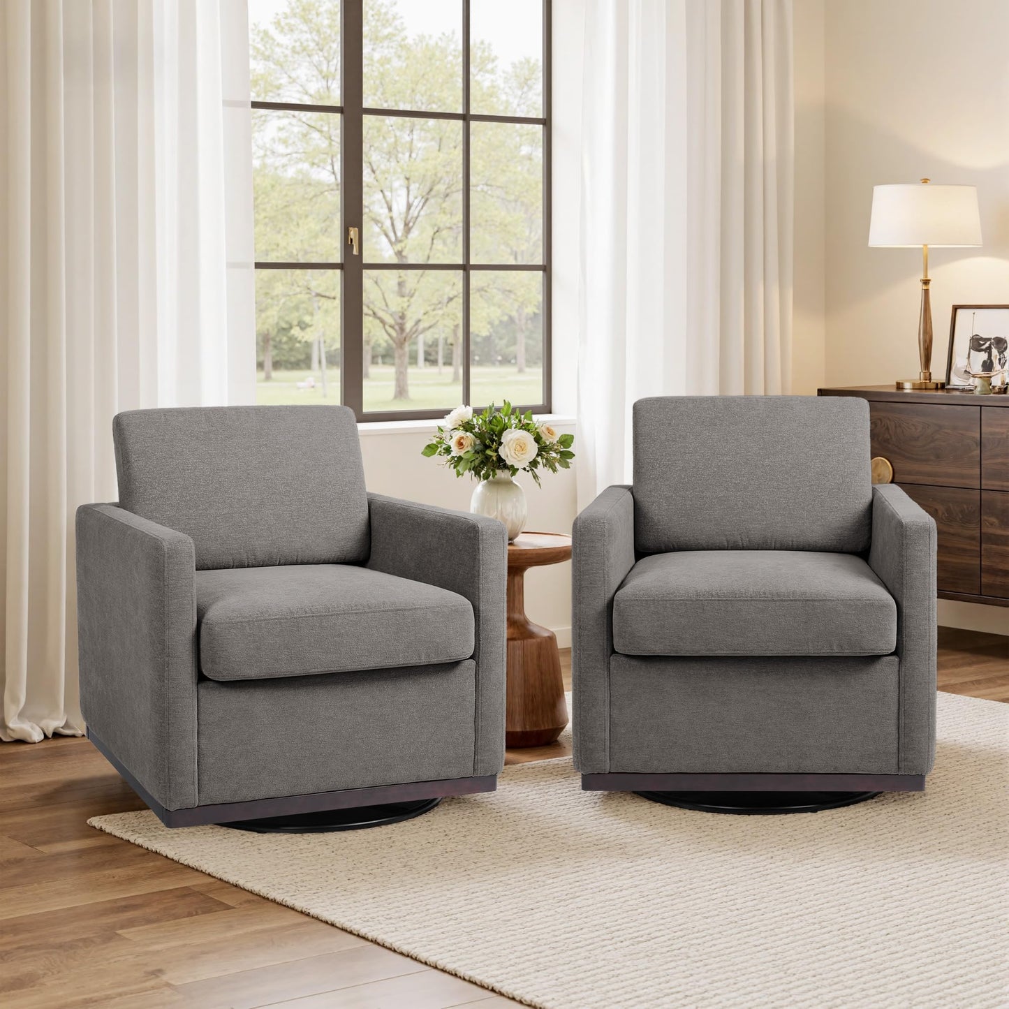 Faux Leather Swivel Accent Chairs Set of 2, 360° Swivel Upholstered Club Armchairs for Living Room, 31" Wide Square Single Sofa Reading Chair with Deep Seat, Metal Swivel Base, Navy