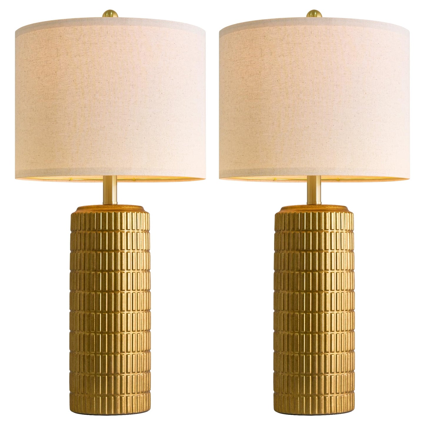 PoKat 27'' Farmhouse Table Lamps Set of 2 for Living Room, Stone-Like Bedside Lamp for Bedroom, Boho Ceramic Tall Lamps for Nightstand Office Sideboard Entryway Distressed (Antique Beige)