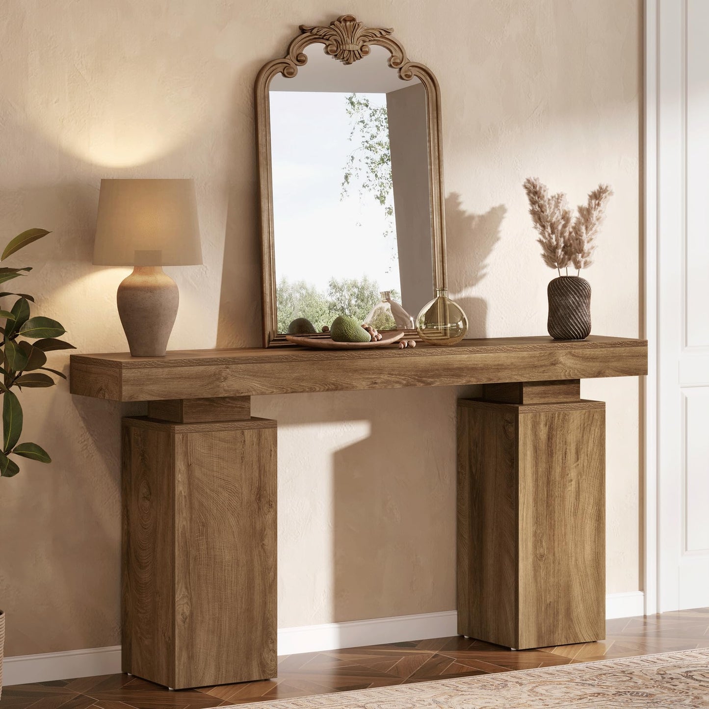 Tribesigns 63-Inch Long Console Table, Farmhouse Entryway Table Behind Couch, Wooden Foyer Stand Entry Station, Modern Hallway Accent Furniture for Living Room Decor, Entrance, Brown