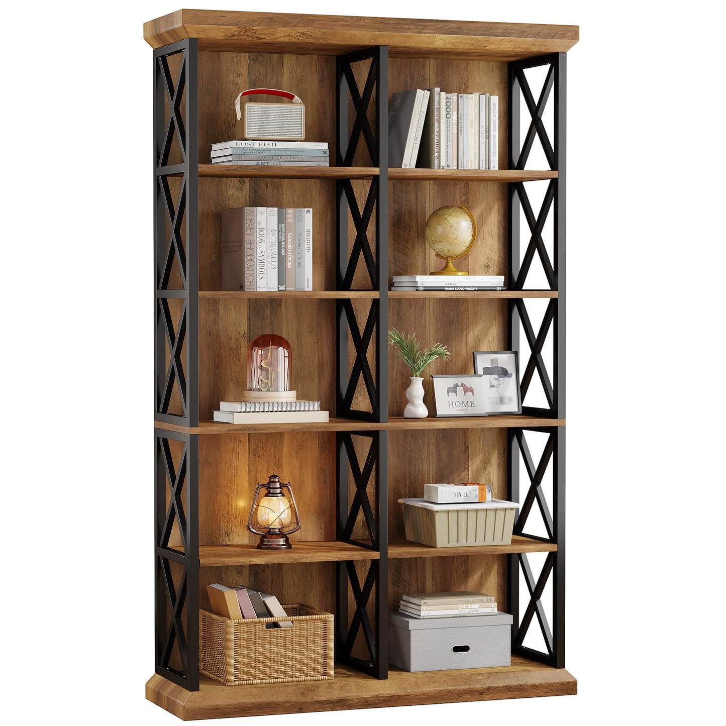 Tribesigns 75 Inch Tall Bookcase, Double Wide Bookshelves and Bookcase, 6-Tier Industrial Book Shelf 6 Shelf Display Storage Shelves for Home Office, Living Room, Bed Room