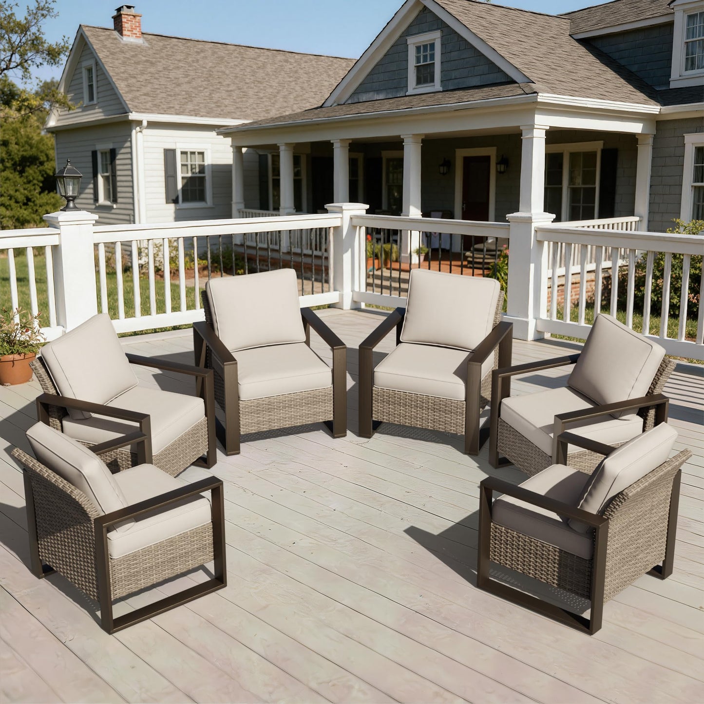 Joyside Outdoor Patio Swivel Rocker Chairs, 3 Pieces Wicker Furniture Set, 2 Swivel Rocking Chairs and 1 Table, Metal Wide Armrest, Thick Cushions and Deep Seating for Garden, Backyard, Porch, Deck