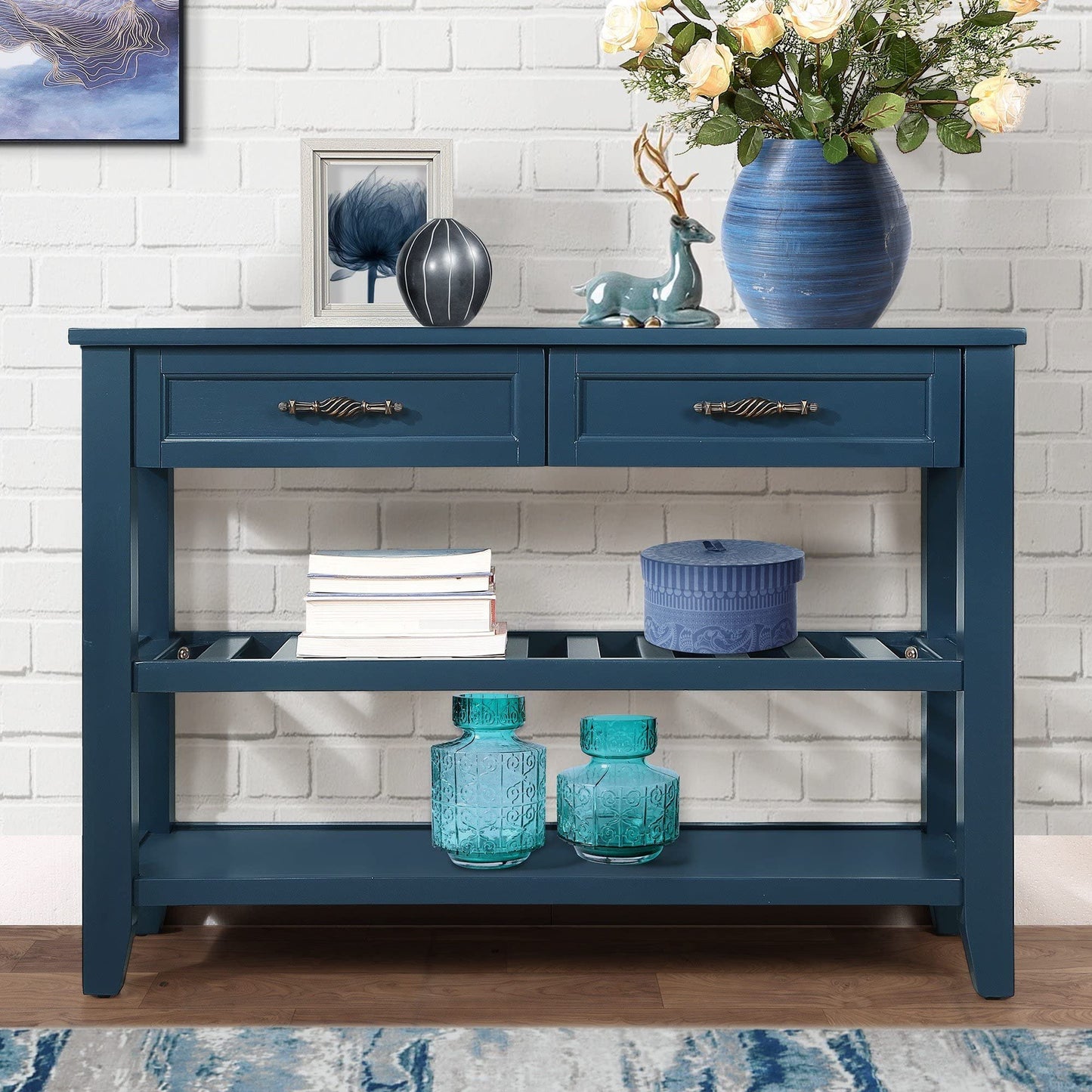 LKTART Solid Wood Console Table Sofa Tables with Drawers and Shelves Small Entryway Table for Living Room,Behind the Couch Table,Foyer(42" Espresso)
