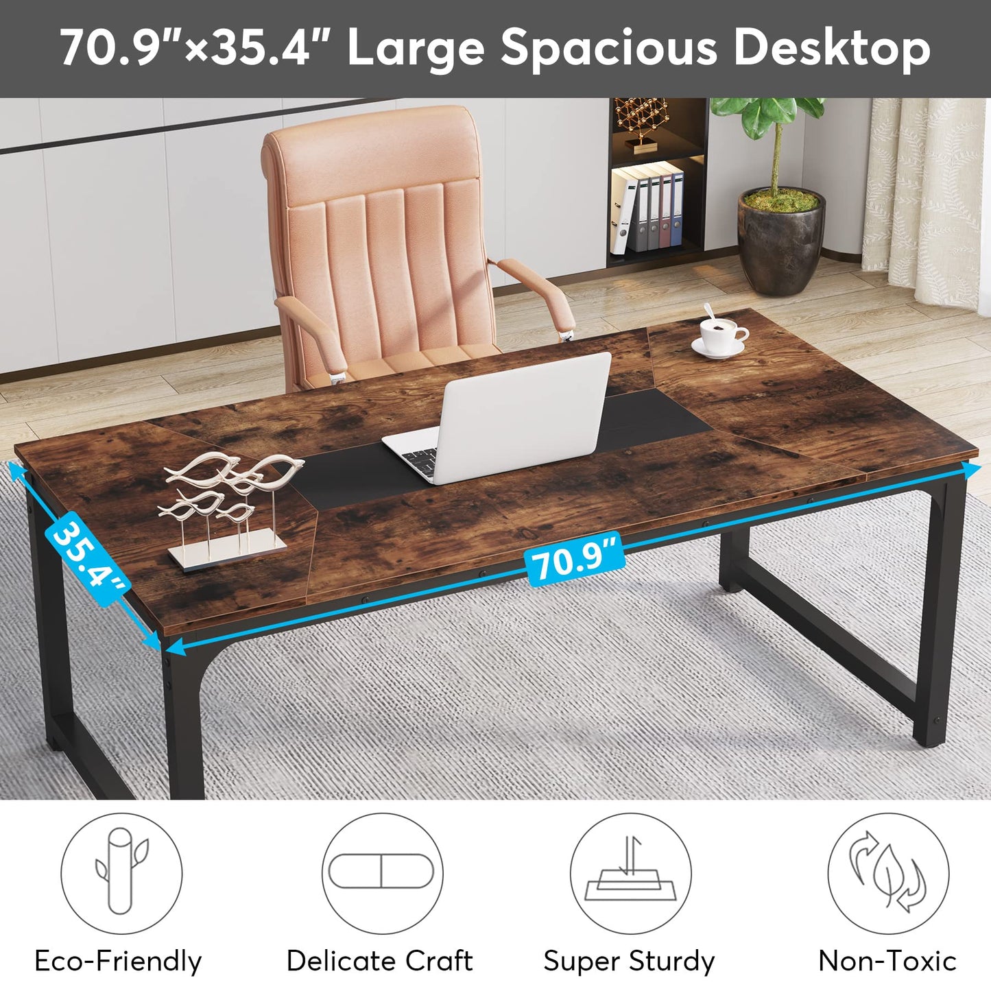 Tribesigns Modern Simple Computer Desk, 47 inch Vintage Office Desk Computer Table, Study Writing Study Desk Workstation for Home Office, Rustic Brown