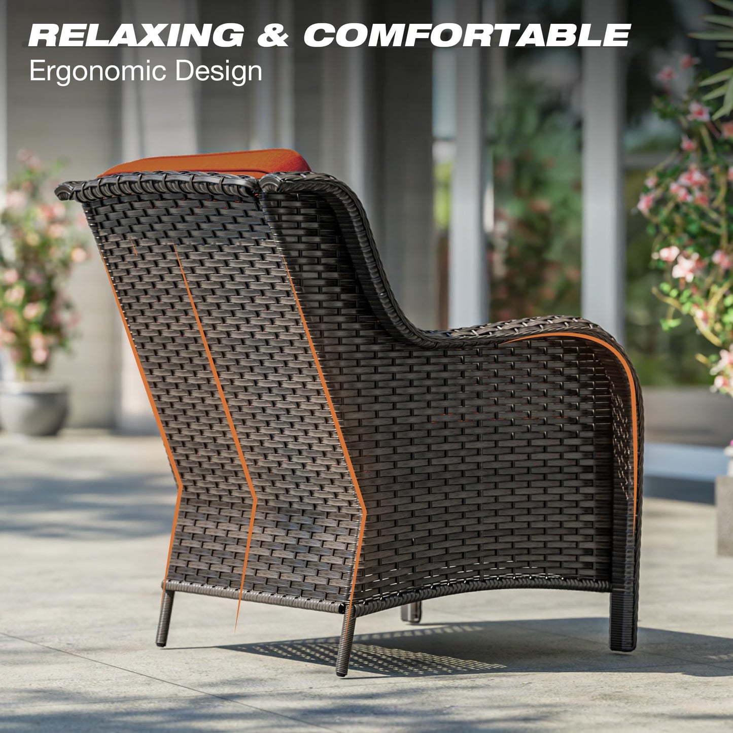 Joyside Patio Furniture Set with Fire Pit Table, 3 Piece Outdoor Wicker Conversation Sets with High Back, Thickened Cushions, Rattan Sectional for Porch, Lawn Use (Red)