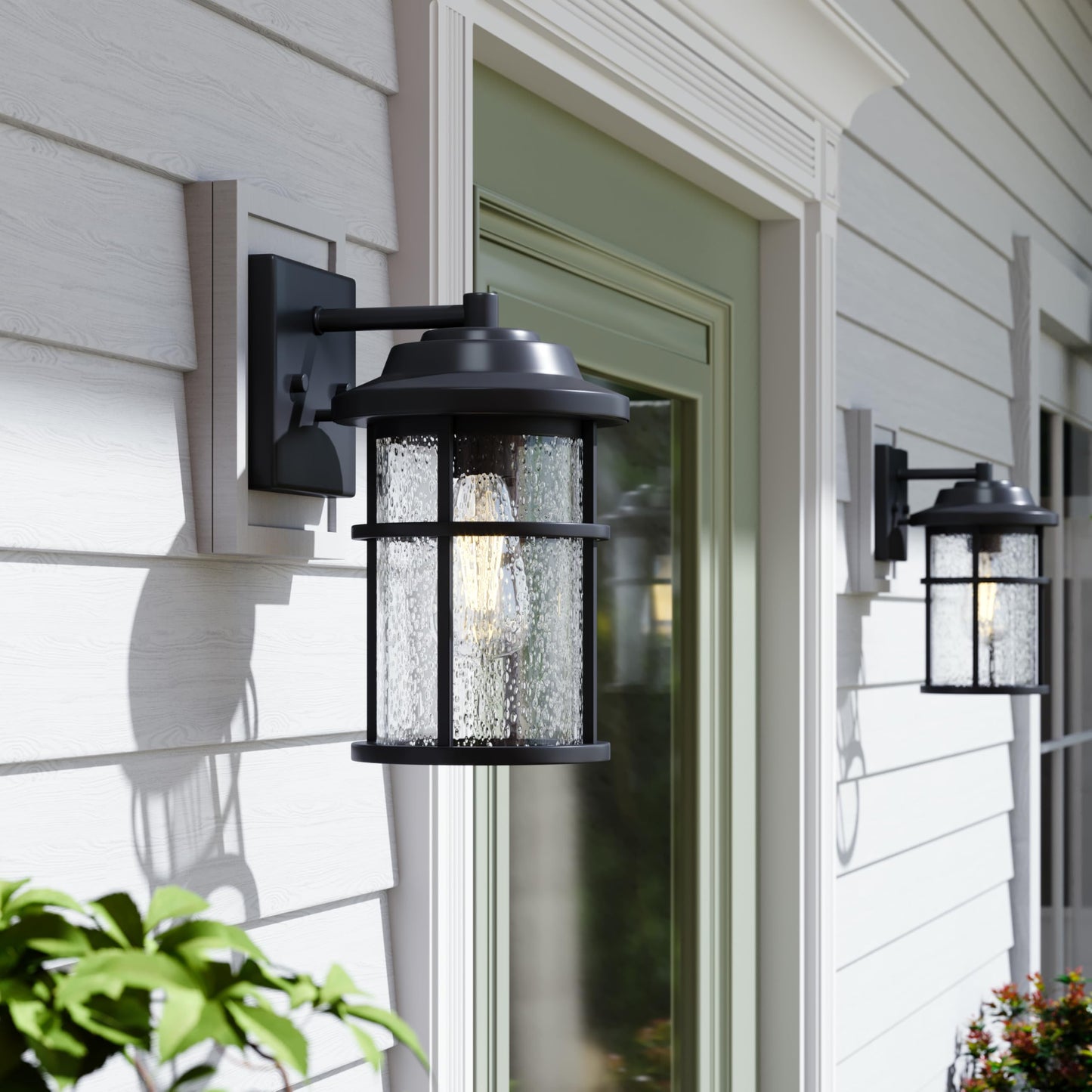 Dusk to Dawn Outdoor Porch Lights Wall Mount, Waterproof Exterior Light Fixtures,Black Modern Outdoor Light Fixtures Sconces with E26 Sockets & Glass Shades, Wall Lighting for Porch, Patio, Garage