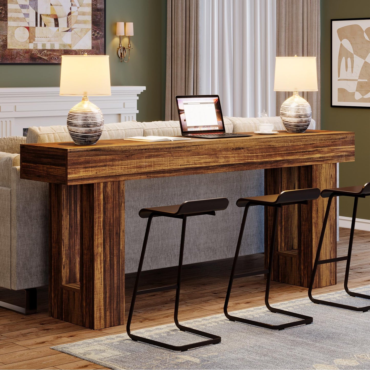 Tribesigns Farmhouse Console Table, 63-Inch Long Narrow Sofa Table Behind The Couch, Wooden Rectangular Entryway Table for Entrance, Hallway, Living Room (Natural)