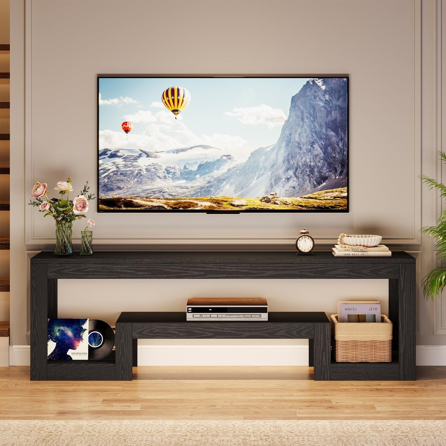 Tribesigns 63-Inch TV Stand for 55/60/65/75-Inch TVs, Farmhouse Entertainment Center with Open Storage Shelves, Wood Television Console for Living Room, Bedroom