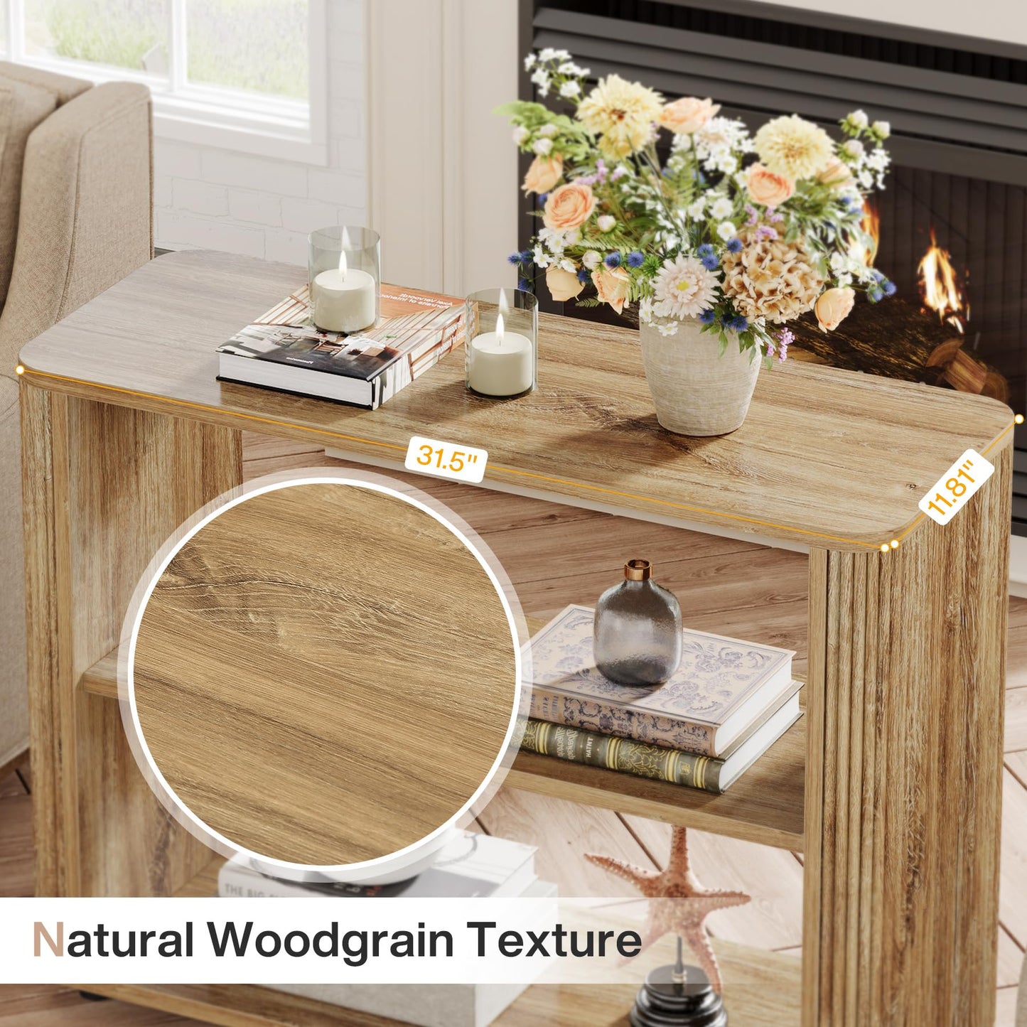 Tribesigns Narrow Side Table, 3-Tier End Table for Living Room, Small Fluted Nightstand with Storage Shelves, Farmhouse Bedside Table for Bedroom, Small Spaces, Sofa Couch, Dark Walnut