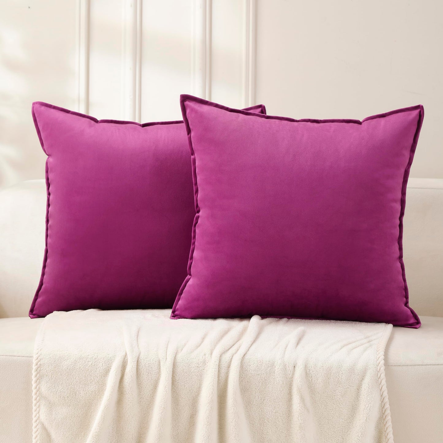 VAKADO Throw Pillow Covers 18x18 Set of 2 Olive Green Velvet Decor Decorative Couch Cushion Euro Xmas Pillowcases with Fringe Home Bed Decoration for Sofa Bedroom Office