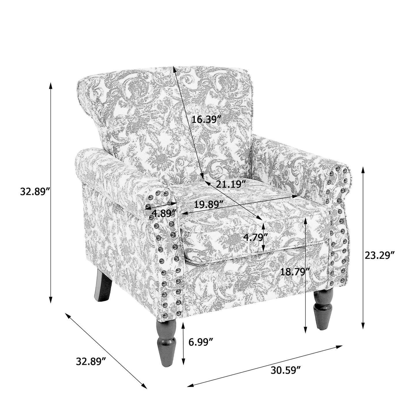 Wingback Accent Chairs Set of 2, Mid-Century Modern Upholstered Armchair Living Room Chair with Nailhead Trim & Rolled Armrest, Comfy Lounge Chair Single Sofa Chair for Bedroom, Light Blue