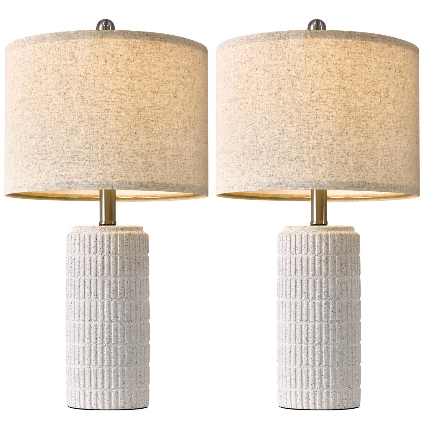 PoKat 20.75" Small Modern Ceramic Table Lamps Set of 2 for Bedroom, White Bedside Lamps for Night Stands, Farmhouse Desk Decor Gift Nightstand Table Lamps for Living Room End Table Beige