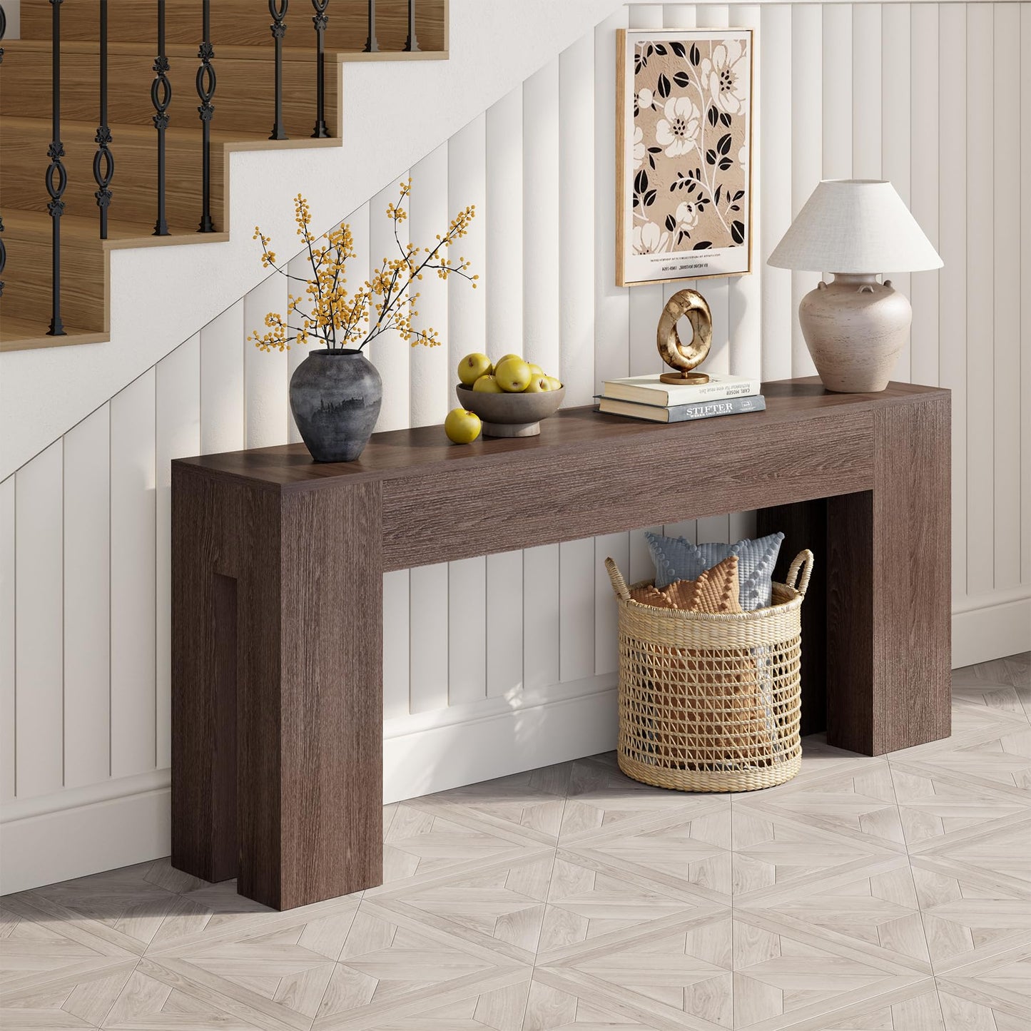 Epecoya Extra Long Sofa Console Table for Entryway Living Room, 79-Inch Farmhouse Wood Behind Couch Table, Rectangular Accent Console with Wooden Double Base for Hallway Foyer Entrance, Natural Oak