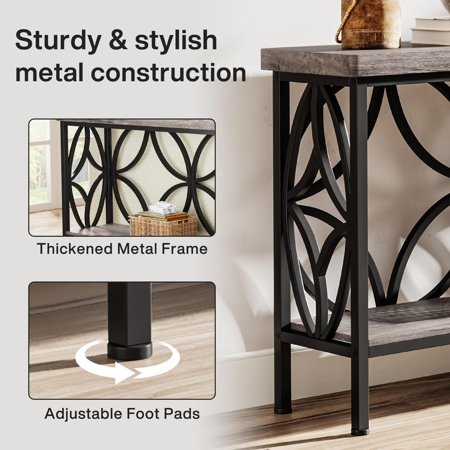 Tribesigns 70.9-Inch Narrow Sofa Table, Industrial Long Sofa Table Behind Couch, Entry Console Table with Storage for Entryway, Living Room, Foyer, Unique Design, Rustic Brown