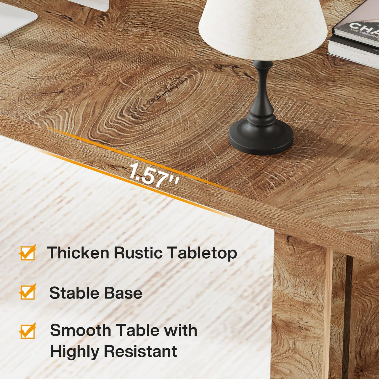 Tribesigns 63-inch Executive Desk, Vintage Home Office Computer Desk with Large Tabletop, Farmhouse Wood Writing Conference Table Workstation for Office, Study, Walnut Brown