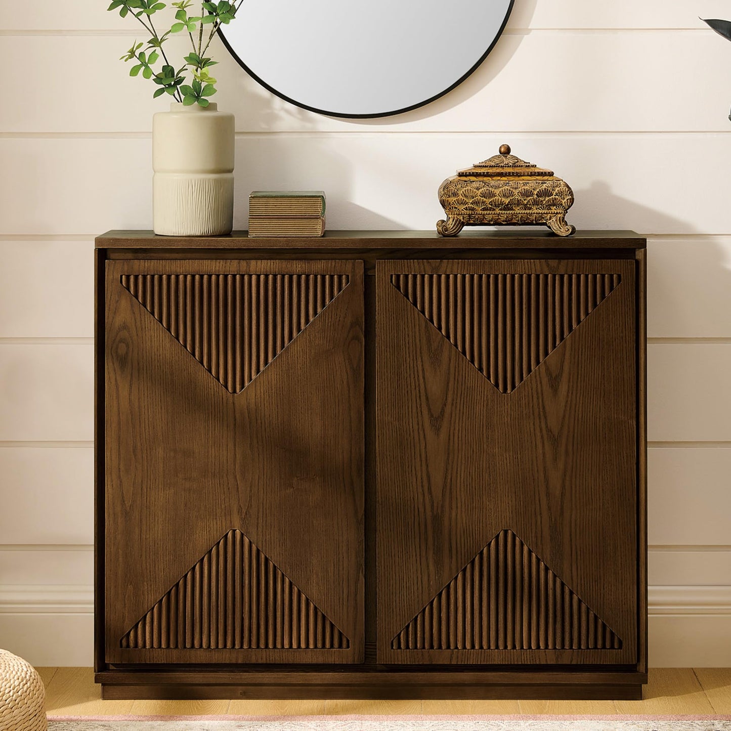 LKTART 39" Mid Century Modern Sideboard Buffet Cabinet, Narrow Credenza Storage Cabinet,Media Console Coffee Bar Table for Living Room,Entryway,Kitchen,Walnut