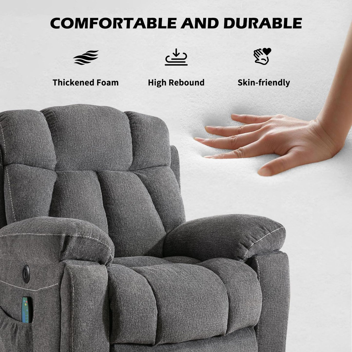 IOMOR Large Power Lift Recliner Chair for Elderly with Massage and Heat, Electric Lift Recliner Single Sofa with with 2 Cup Holders, Side Pocket & USB Charge Port for Living Room (1, Dark Gray)