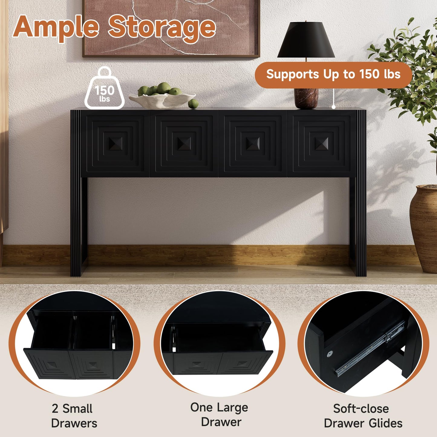 LKTART Solid Wood Farmhouse Console Table,Sofa Table with Storage Drawers and Shelves,Entryway Table for Entry Hallway Foyer Sofa Side Table,EasyAssembled (48" Navy Blue)