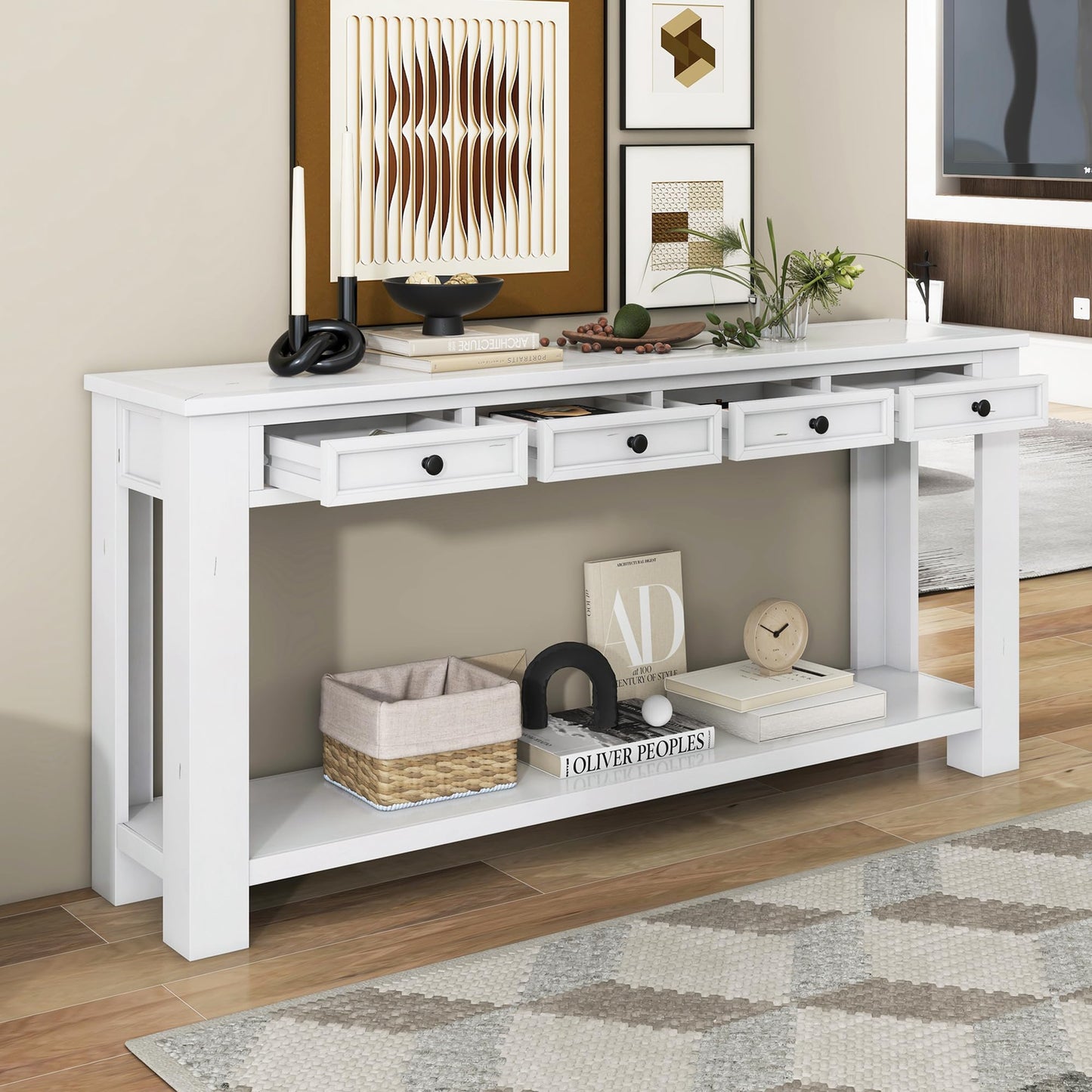 LKTART 63" Solid Wood Console Table Sofa Table with Storage Drawers and Bottom Shelf,Farmhouse Entryway Table for Hallway Foyer,Living Room,Easy Assembled (63" Espresso)