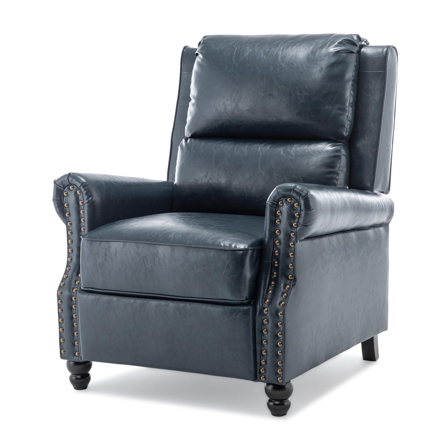 Pushback Recliner Chairs Set of 2, Comfy Fabric Wingback Recliner Chair, Upholstered Armchair Push Back Recliner with Wood Legs, Rivet Trim Accent Chair for Living Room, Bedroom, Blue Stripe