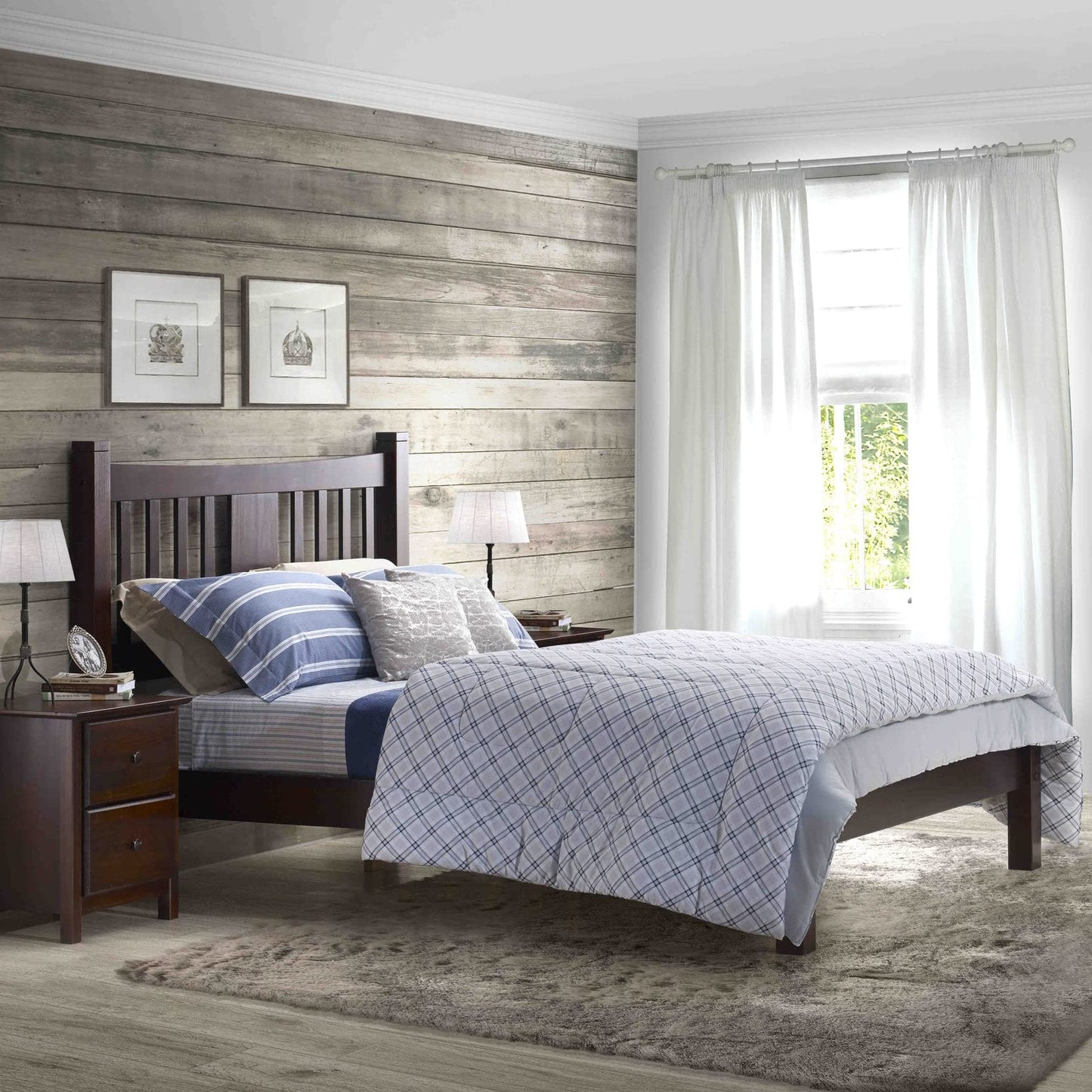 Grain Wood Furniture Shaker Solid Wood Slat Platform Bed, Queen Size, Walnut Finish
