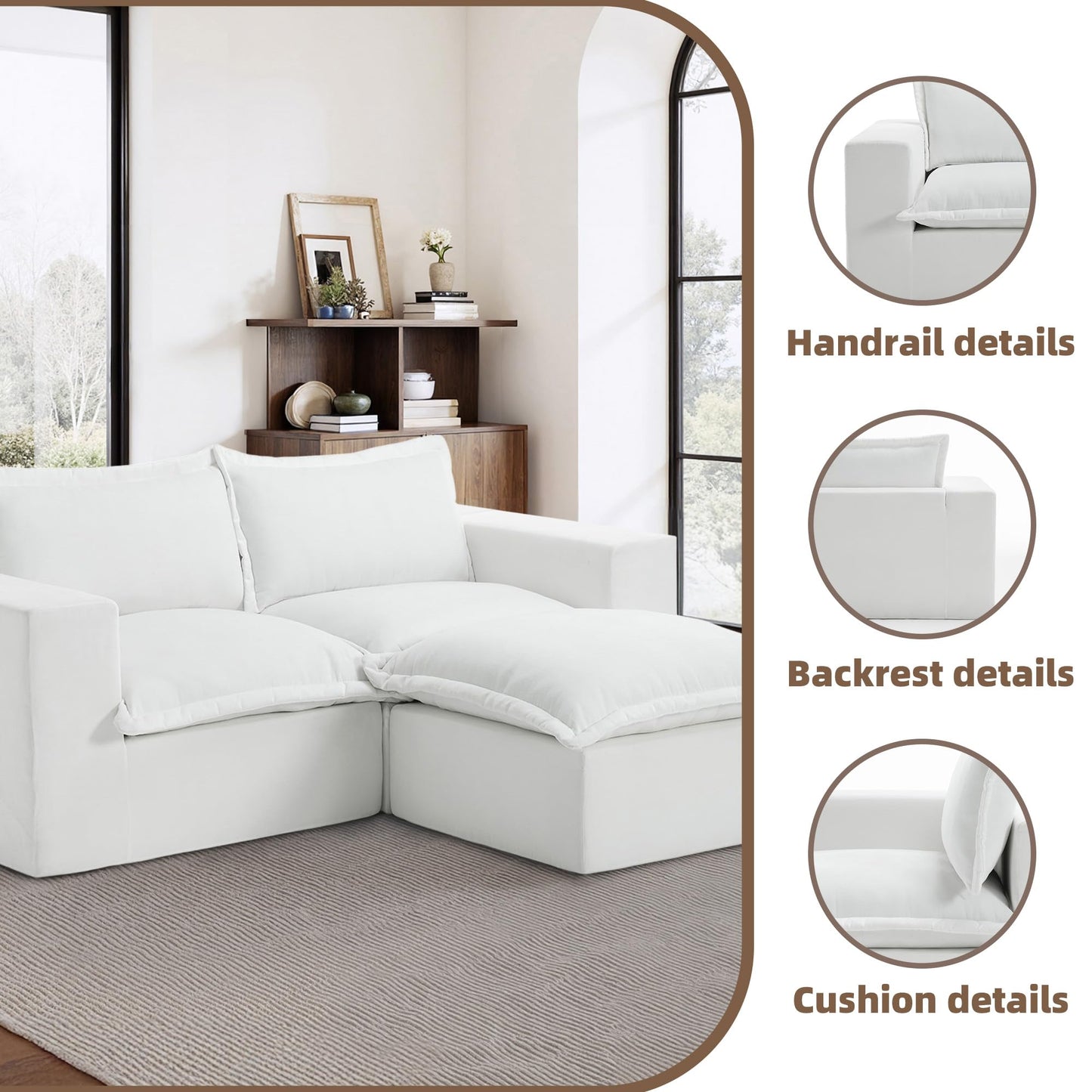 116" Modular Sectional Sofa, Comfy L Shaped Modular Coush Sofa with Ottoman, 3-Seat Chenille Cloud Couches Deep Seat Sofa for Living Room, Apartment, Small Spaces, Beige