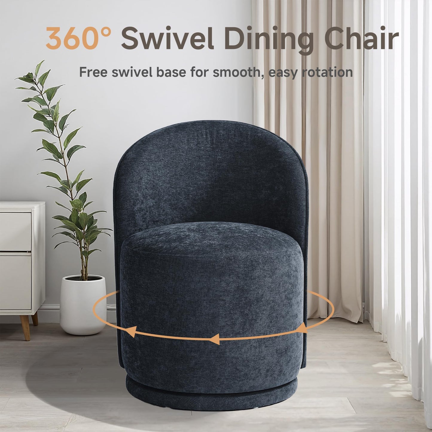 Swivel Barrel Dining Chairs Set of 2, Faux Leather Upholstered Round Dining Chairs, 360° Swivel Vanity Chair Comfy Armless Accent Makeup Chair for Dining/Living Room Makeup Room, Brown
