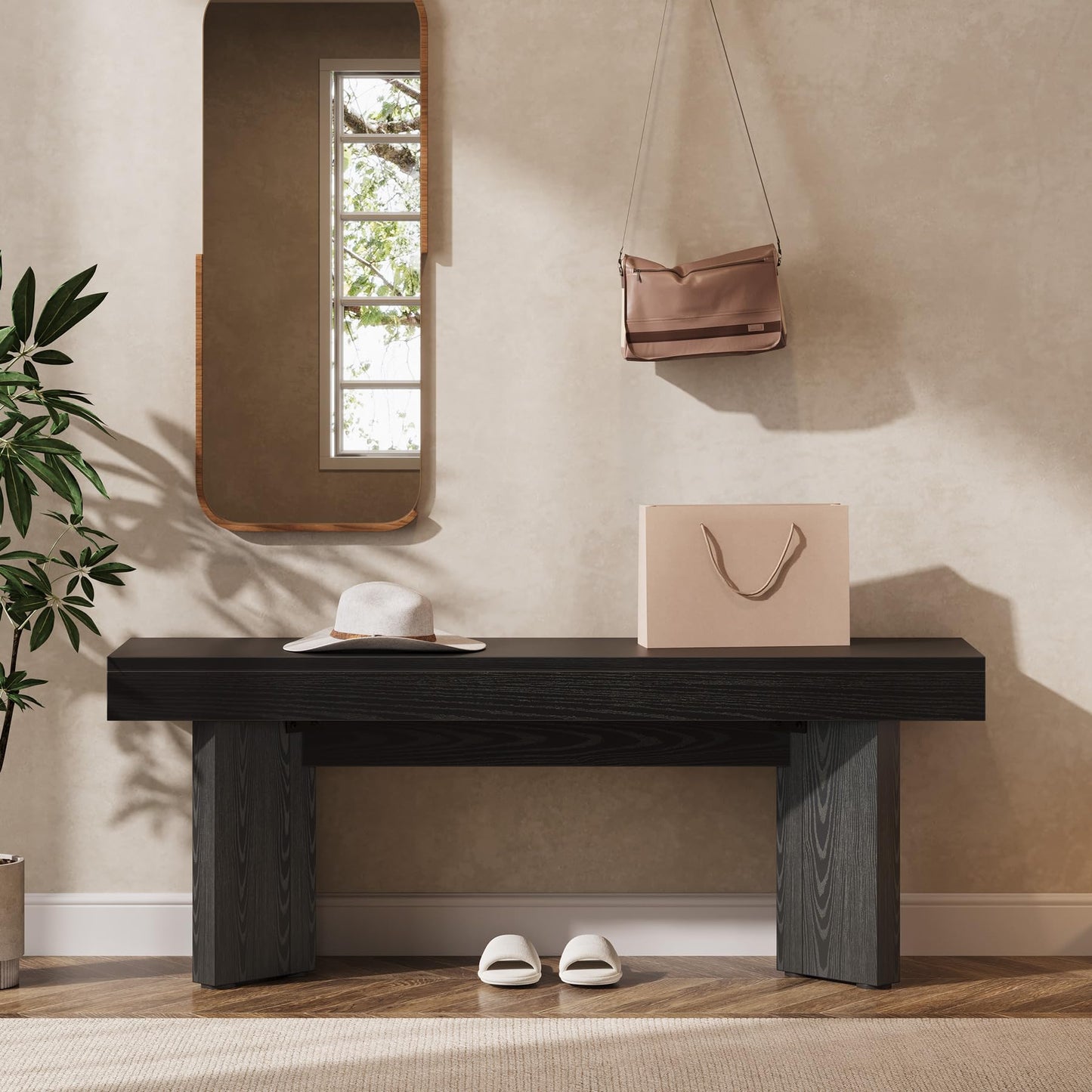 Tribesigns 47" Wooden Entryway Bench, Farmhouse Indoor End of Bed Bench, Long Table Benches Seat for Bedroom, Hallway, Foyer, End of Bed (Rustic Brown)