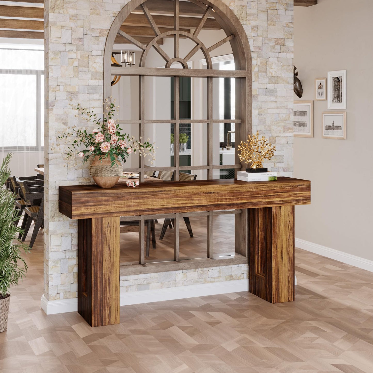 Tribesigns Farmhouse Console Table, 63-Inch Long Narrow Sofa Table Behind The Couch, Wooden Rectangular Entryway Table for Entrance, Hallway, Living Room (Natural)