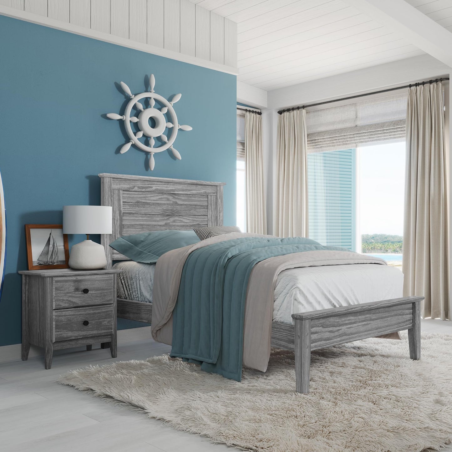 Grain Wood Furniture Greenport Solid Wood Platform Bed, Full Size, Brushed Walnut