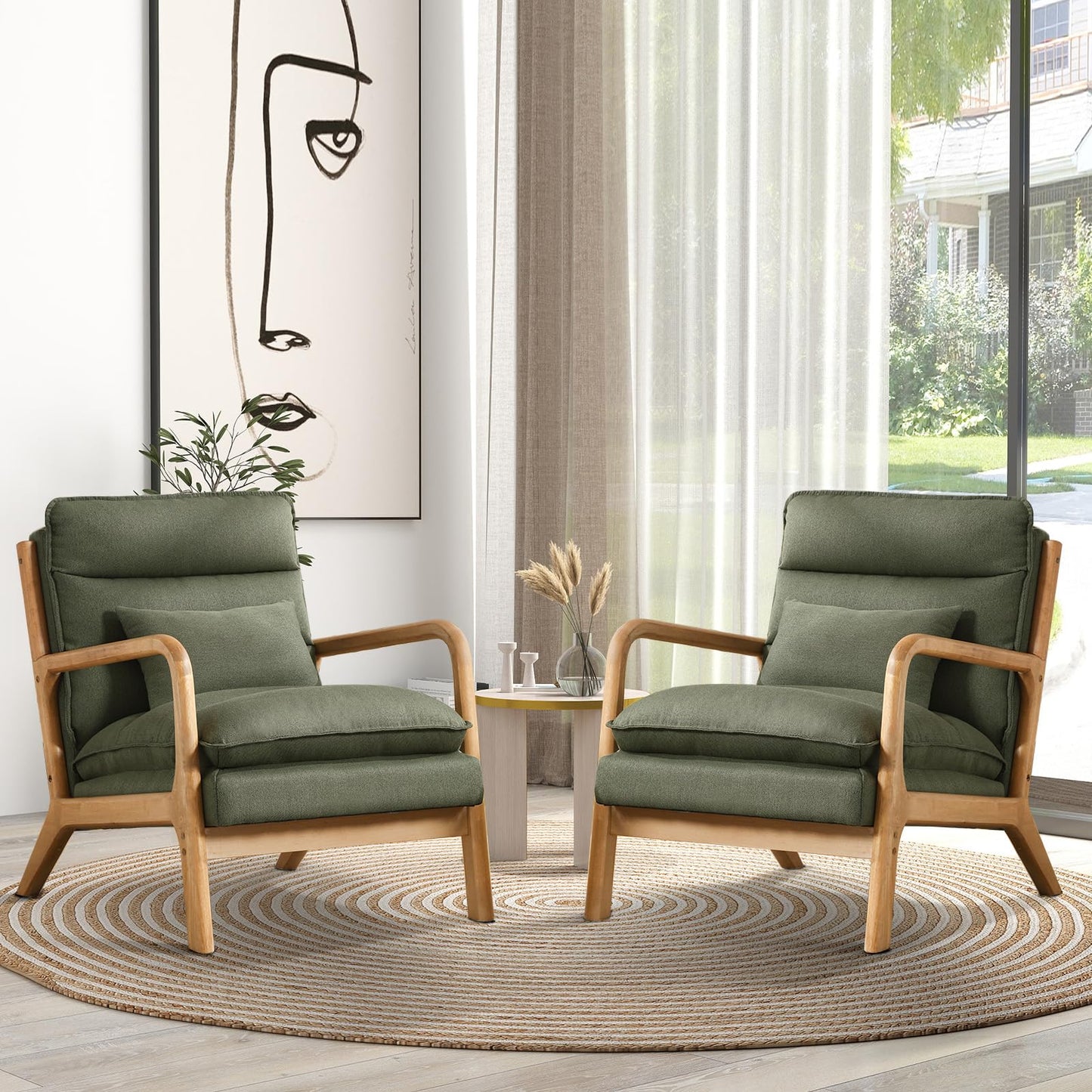 IOMOR Mid Century Modern Accent Chair, Upholstered Lounge Armchair with Plump Back Pillow, Comfy Reading Chair with Solid Wood Frame for Bedroom Living Room, Brown
