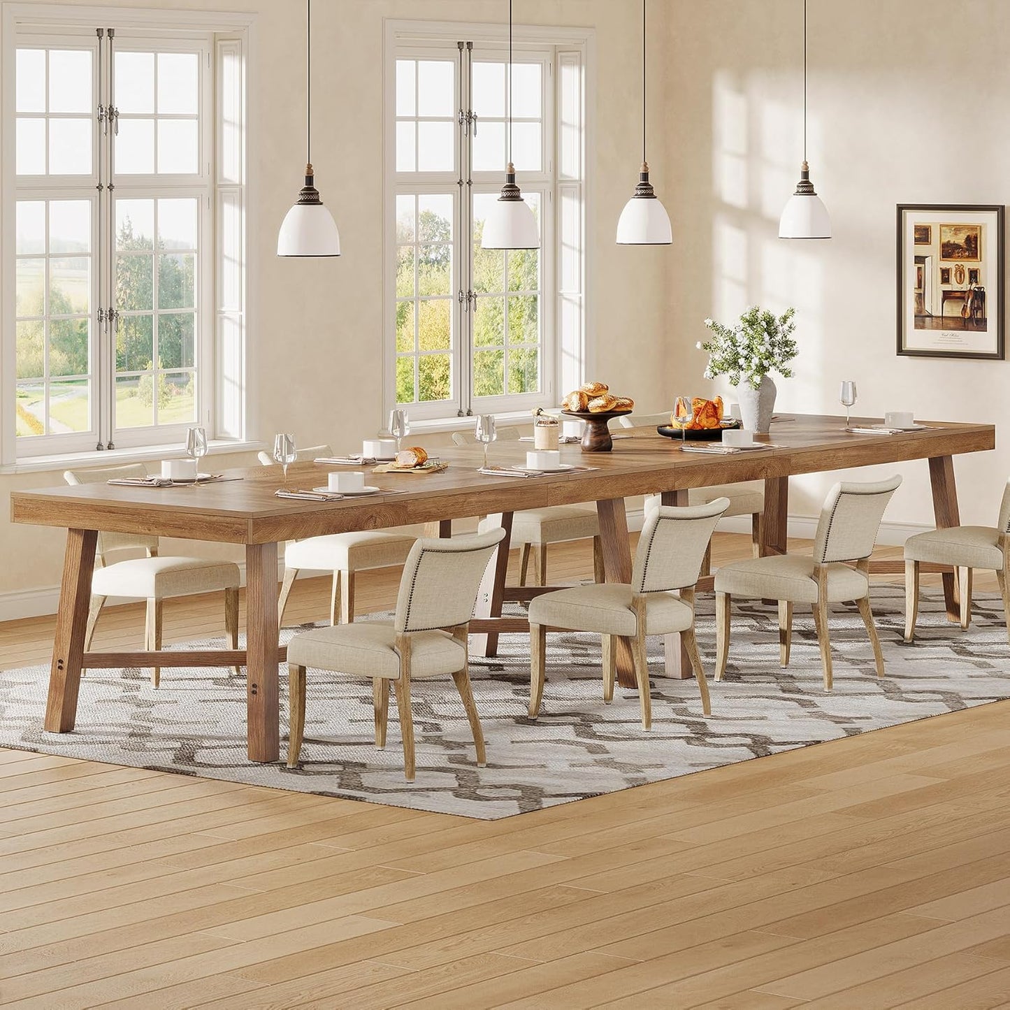 Tribesigns 70.9-Inch Dining Table for 6-8, Large Farmhouse Kitchen Table with Reinforced Metal Legs for Kitchen & Dining & Living Room, Natural