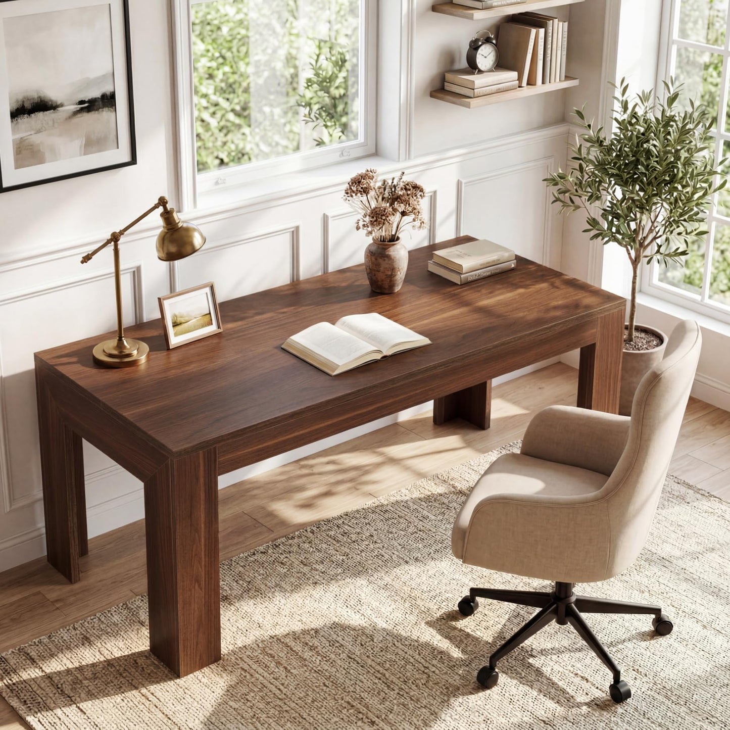 Tribesigns 63-Inch Office Desk, Modern Executive Desk with Large Tabletop, Wooden Computer Desk, Long Workstation for Home Office, Light Brown