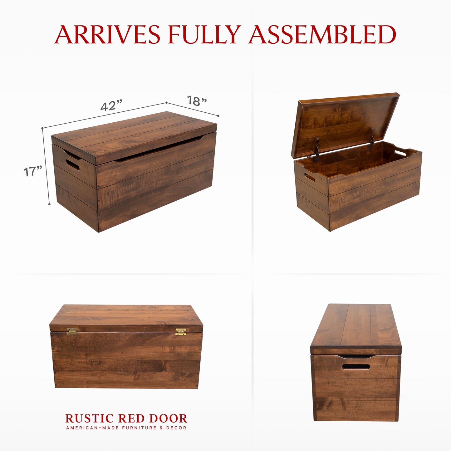 Wooden Storage Chest Trunk Box with Lid and Handles. Handmade, Rustic, Oak Wood, Cherry Stain, 30"