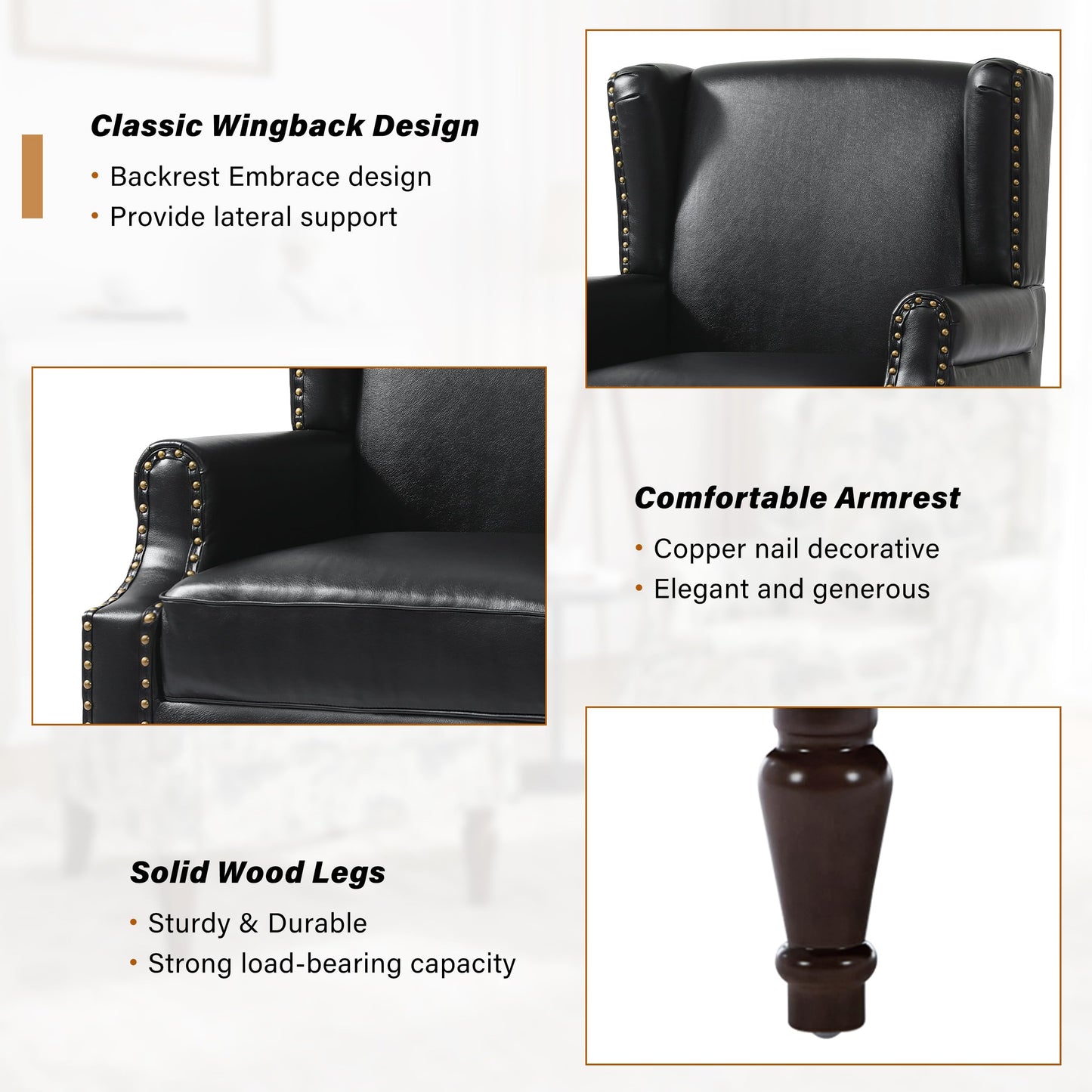 Floral Wingback Accent Chair, High Back Upholstered Armchair, Comfy Fabric Wingback Arms Chairs with Solid Wood Legs, Single Sofa Reading Chair for Bedroom Living Room, Beige