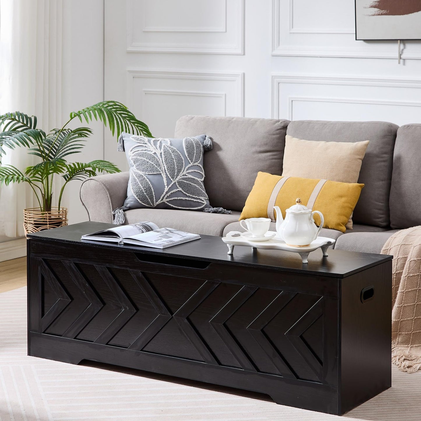 55.1” Storage Bench, Extra Large Entryway Bench with Storage,Storage Chest with 2 Safety Hinges,Blanket Storage,Shoe Storage Chest for Bedroom,Living Room,Easy Assembly. (Greige)