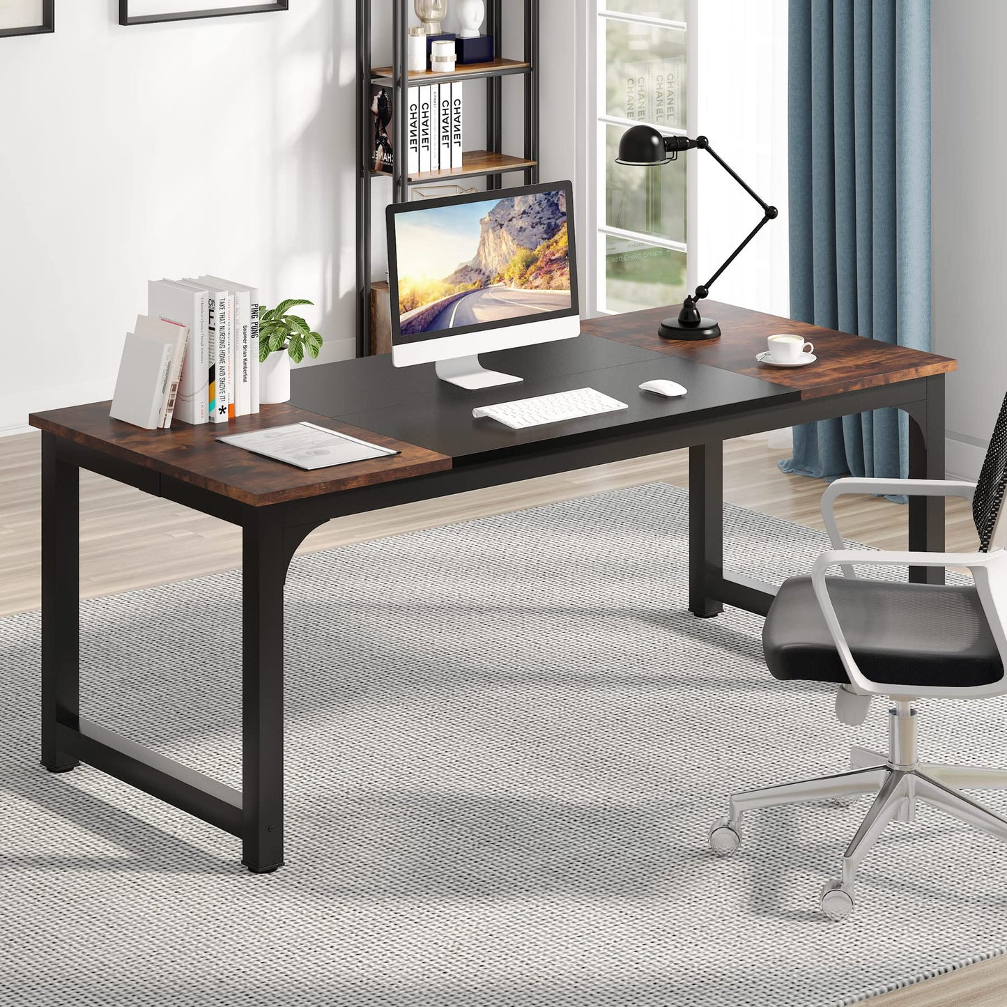Tribesigns Modern Simple Computer Desk, 47 inch Vintage Office Desk Computer Table, Study Writing Study Desk Workstation for Home Office, Rustic Brown
