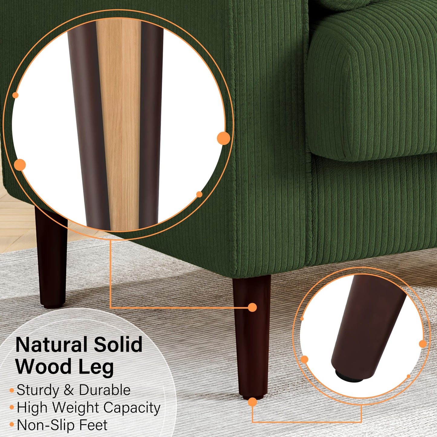 34.5" Arm Chair, Corduroy Fabric Modern Accent Chair, Comfy Upholstered Armchair Reading Chair with Solid Wood Legs for Living Room Bedroom Office, Yellow