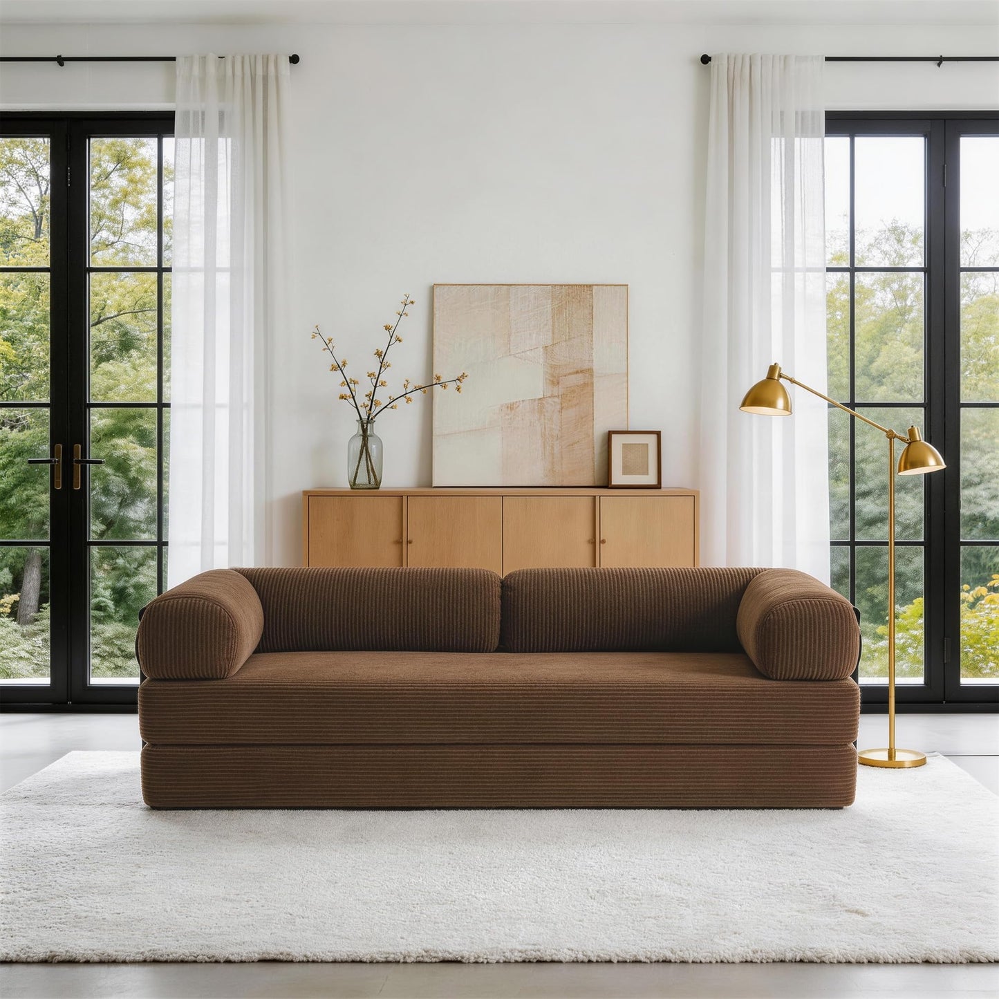 79'' Convertible Sleeper Sofa Bed, 4-in-1 Corduroy Folding Floor Couch, No Assembly Modular Boneless Loveseat with Pull Out Bed, Comfy Foldable Sofa Bed for Living Room Bedroom Guest Room, Gray