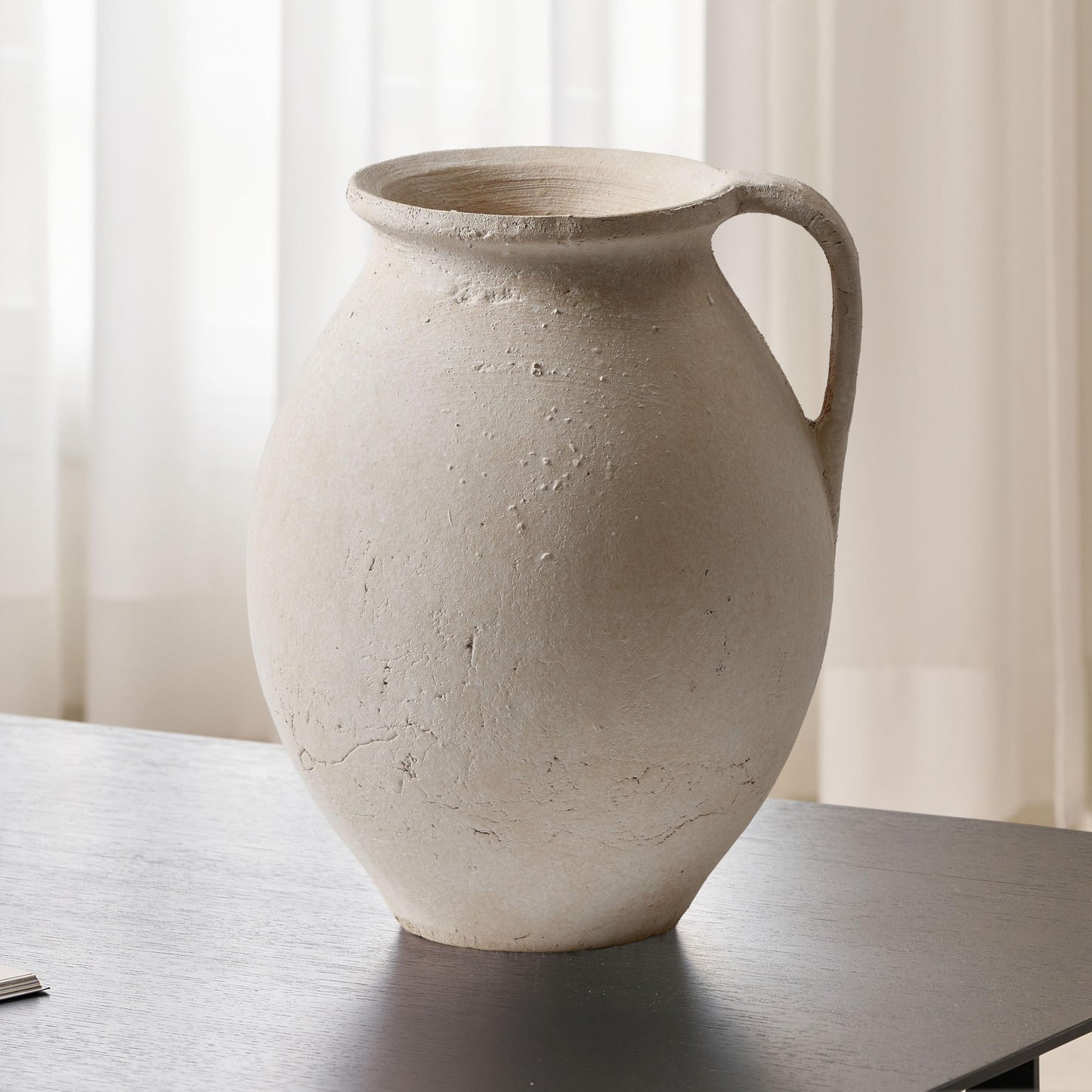 LB2 White Ceramic Large Vase, 11" Tall Zen Style, Terra Cotta Pitcher, Distressed Farmhouse Decor, Pottery Decorative Flower for Home Decor (B - White 11")