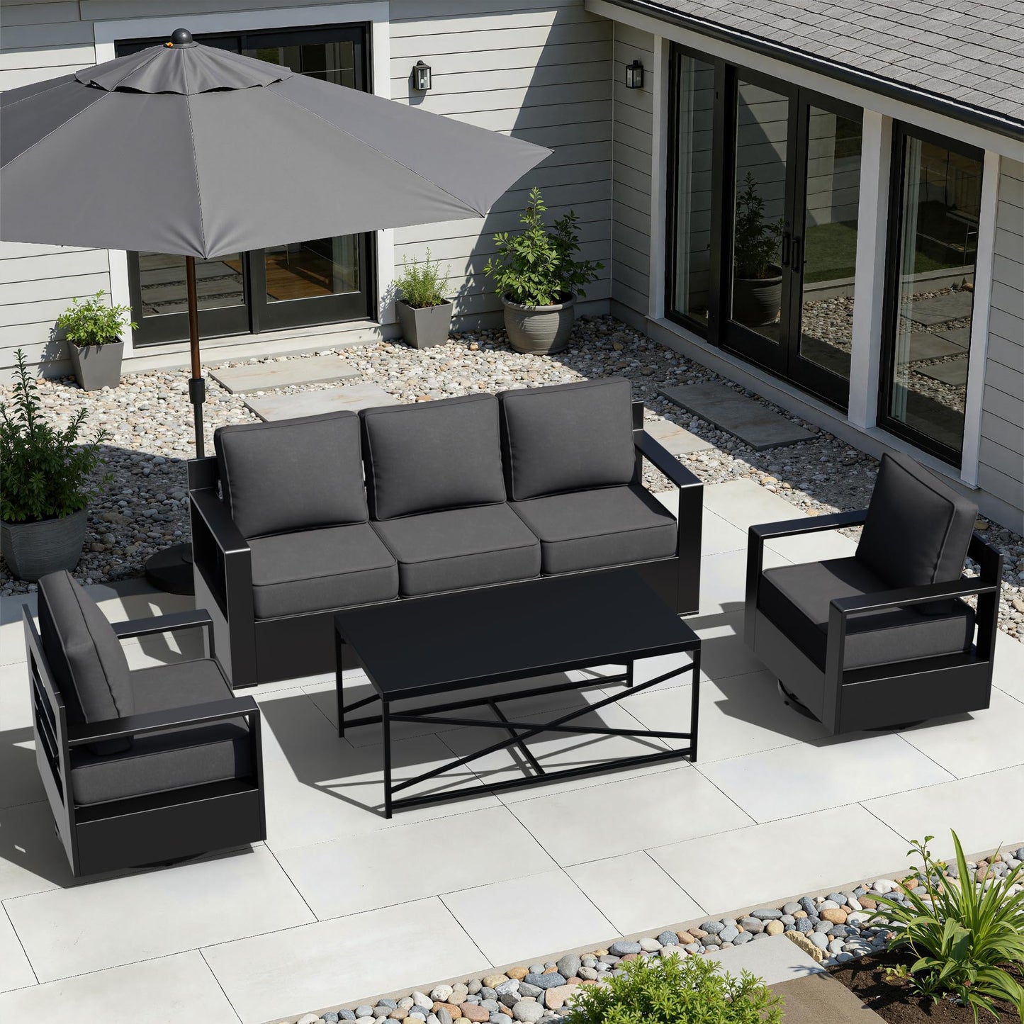 Aluminum Patio Swivel Chair - Outdoor Swivel Rocking Chair with 6" Thick Removable Cushions, All-Weather Metal Frame, Deep Setting for Garden, Poolside and Porch