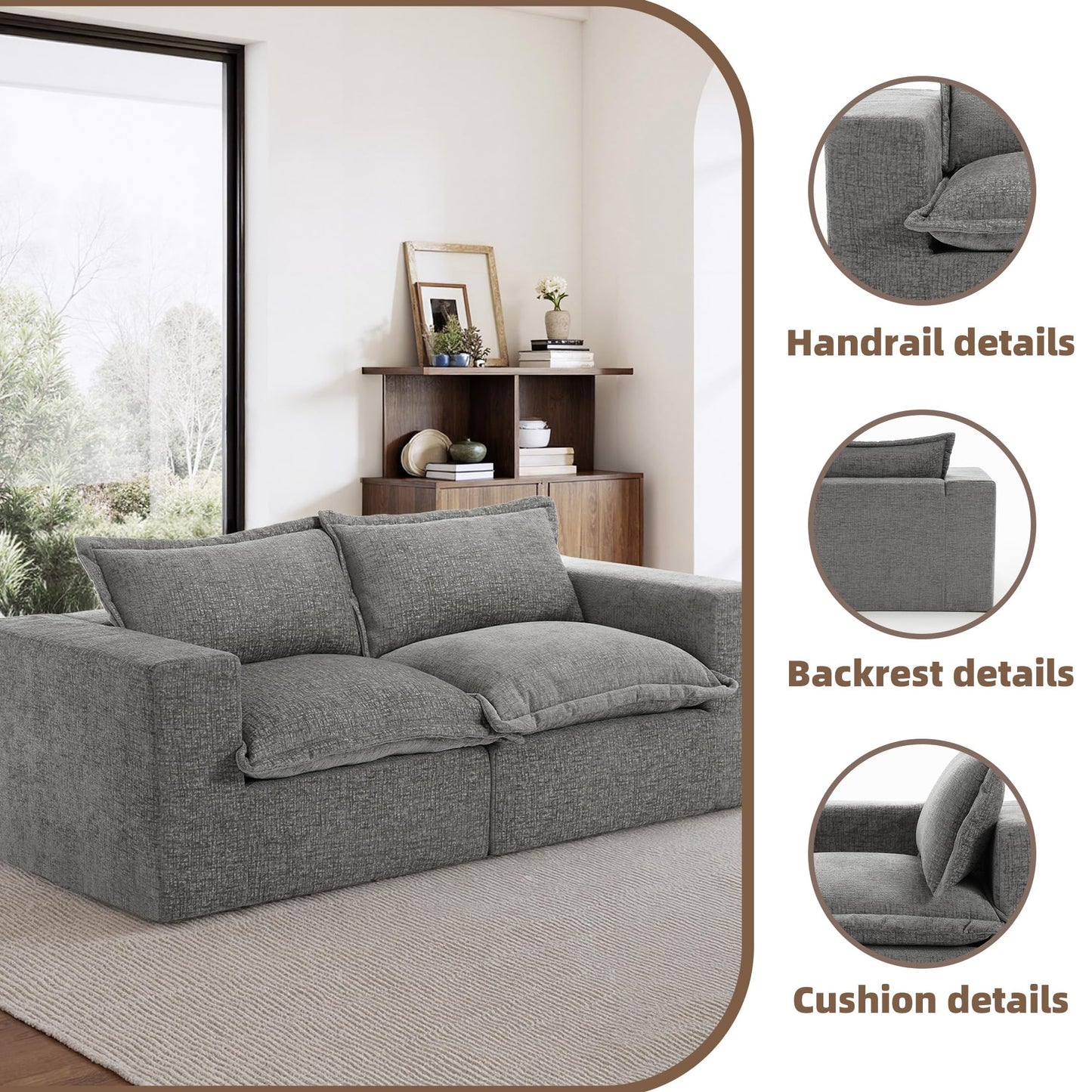 116" Modular Sectional Sofa, Comfy L Shaped Modular Coush Sofa with Ottoman, 3-Seat Chenille Cloud Couches Deep Seat Sofa for Living Room, Apartment, Small Spaces, Beige