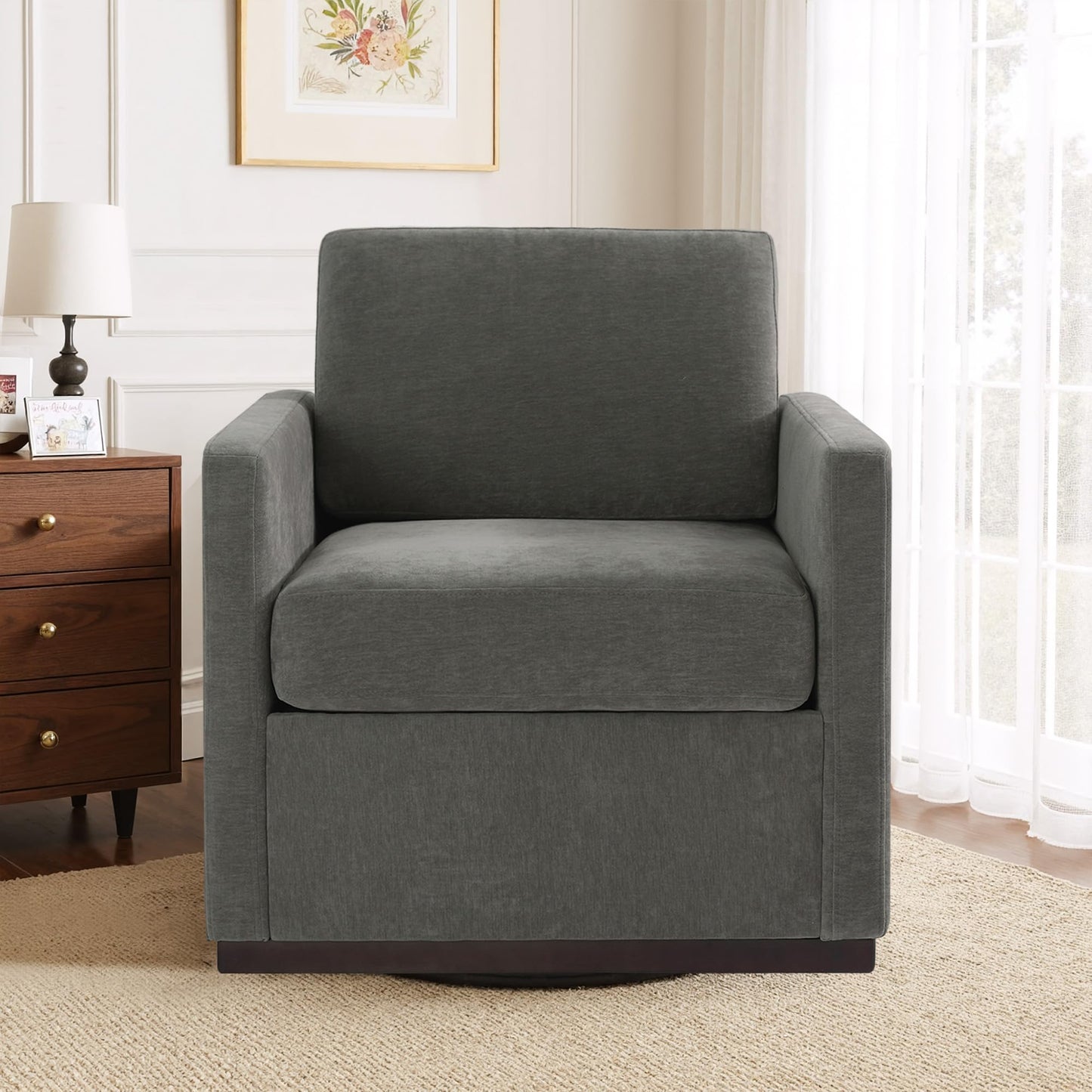 Faux Leather Swivel Accent Chairs Set of 2, 360° Swivel Upholstered Club Armchairs for Living Room, 31" Wide Square Single Sofa Reading Chair with Deep Seat, Metal Swivel Base, Navy