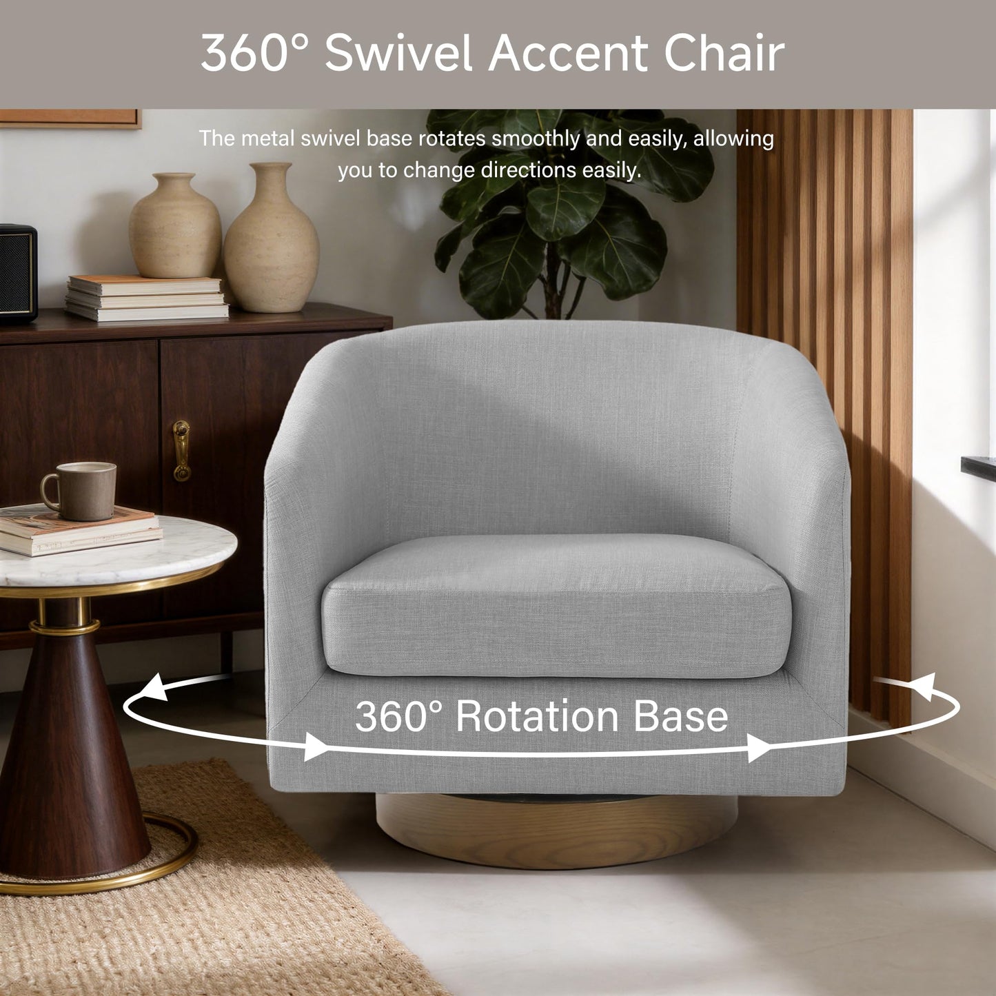 Swivel Barrel Chairs Set of 2, 31" W Modern Faux Leather Round Swivel Accent Chair for Living Room, 360° Rotation Upholstered Armchair Club Chair for Bedroom, Reading Room, Office (Brown)