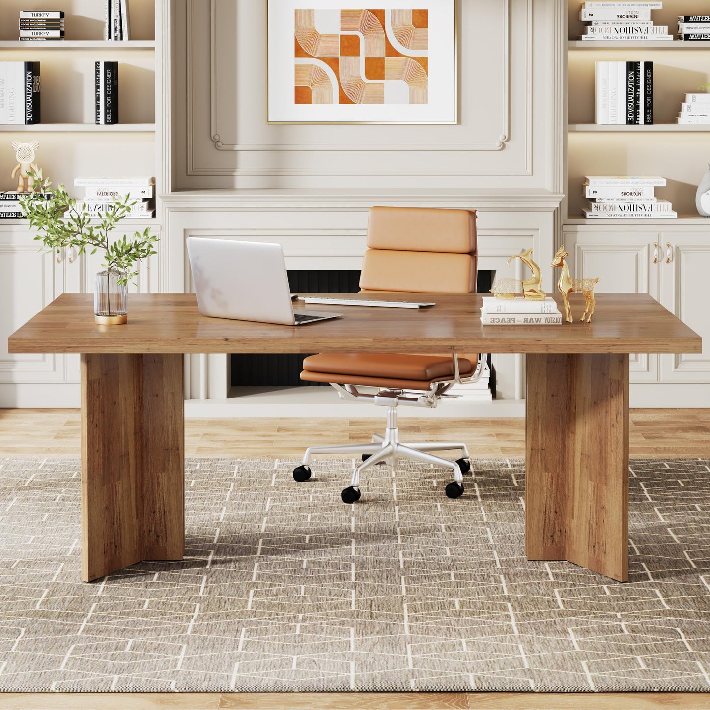 Tribesigns 63-inch Executive Desk, Vintage Home Office Computer Desk with Large Tabletop, Farmhouse Wood Writing Conference Table Workstation for Office, Study, Walnut Brown