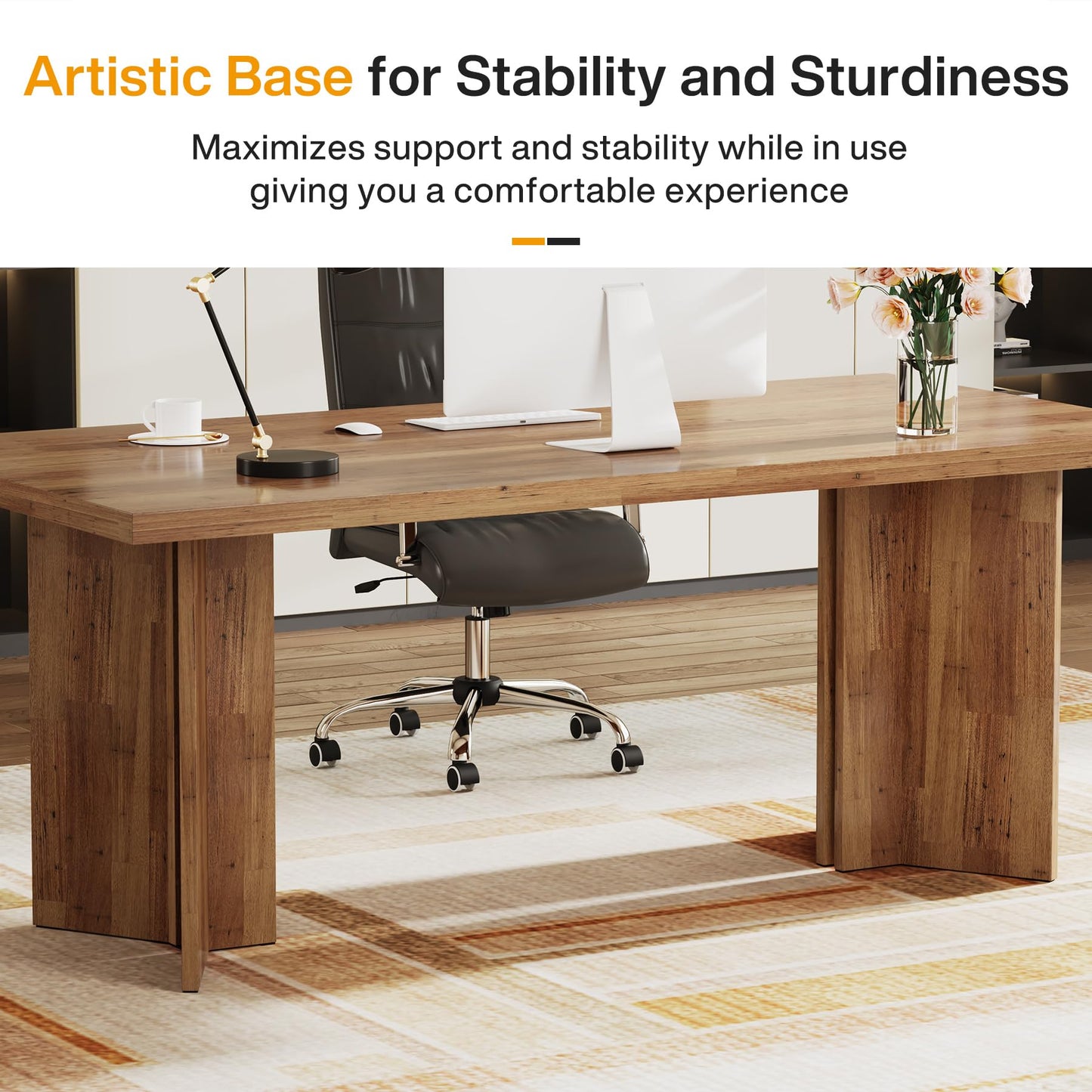 Tribesigns 63-inch Executive Desk, Vintage Home Office Computer Desk with Large Tabletop, Farmhouse Wood Writing Conference Table Workstation for Office, Study, Walnut Brown