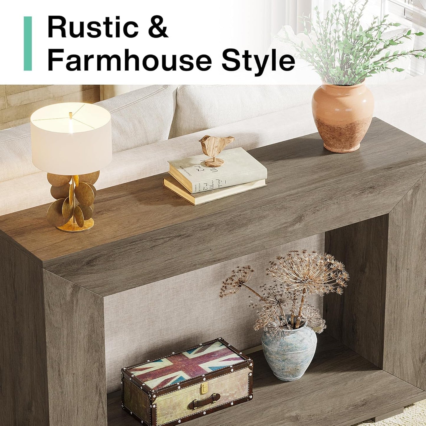 Tribesigns Farmhouse Console Table, 47 Inches Entryway Console Table with Storage, Industrial Hallway Accent Table for Living Room, Entrance
