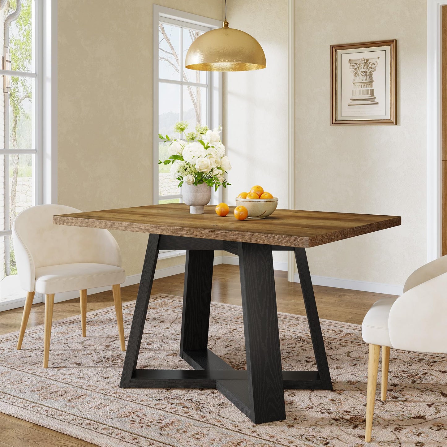 Tribesigns 47-Inch Dining Table for 4 People, Modern Kitchen Table with Wooden Legs, Dinner Table for Kitchen, Dining Room, Small Space, White and Brown
